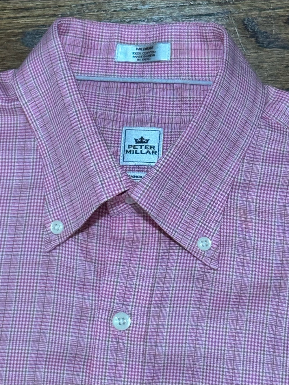 Peter Millar Nanolux Pink And White Plaid Button-Down Dress Shirt